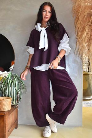 Arbi Needlecord Panel Barrel Pant Aubergine